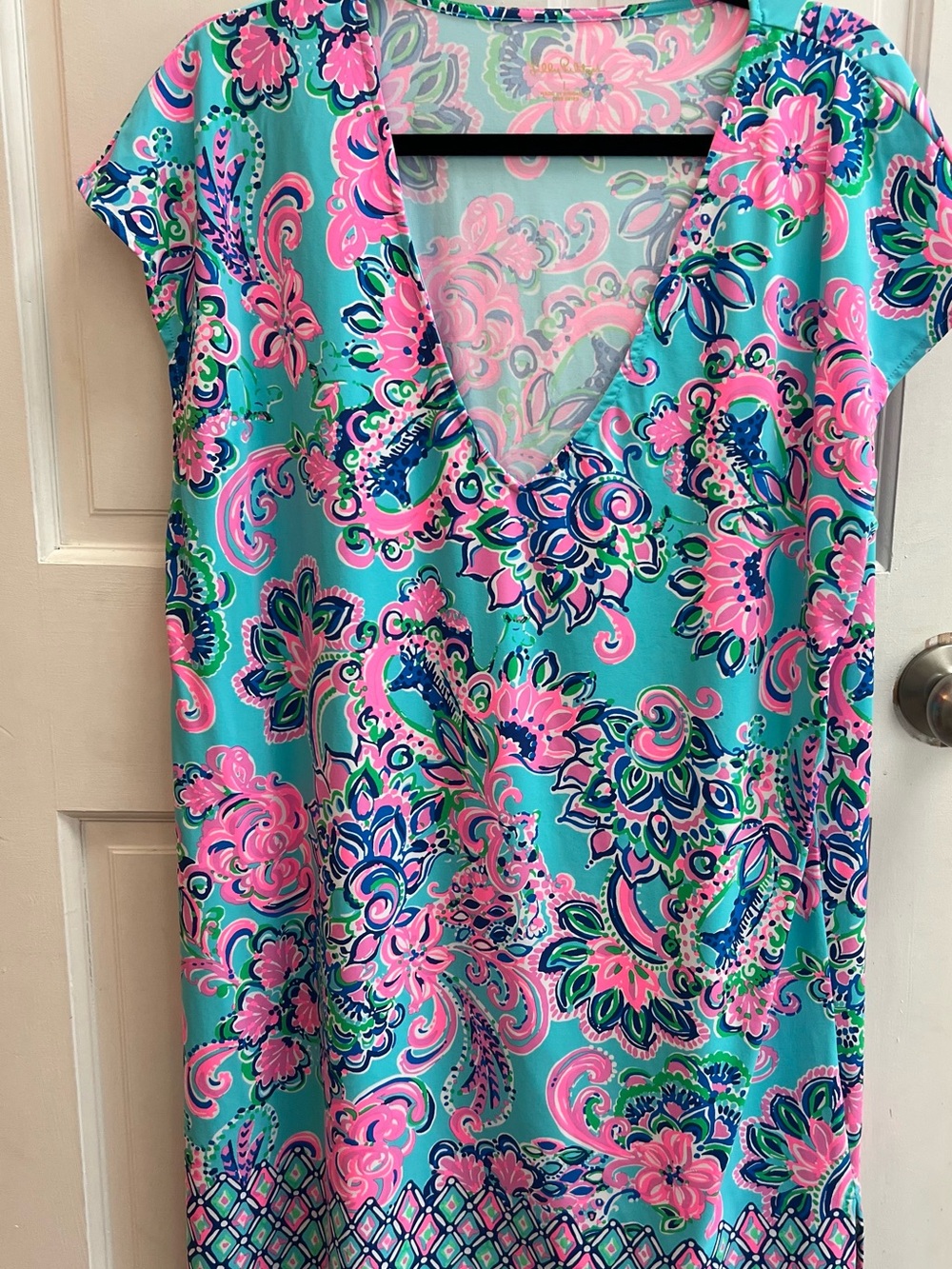 Lilly Pulitzer Aqua & Pink Floral V-Neck Coverup - Picture 2 of 4